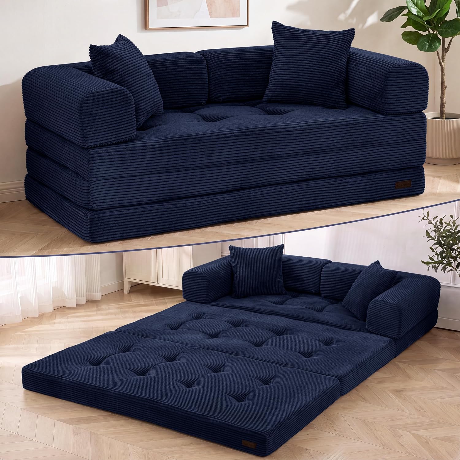 MAXYOYO Convertible Sofa Bed, Floor Sofa Couch with L-Shaped Backrest