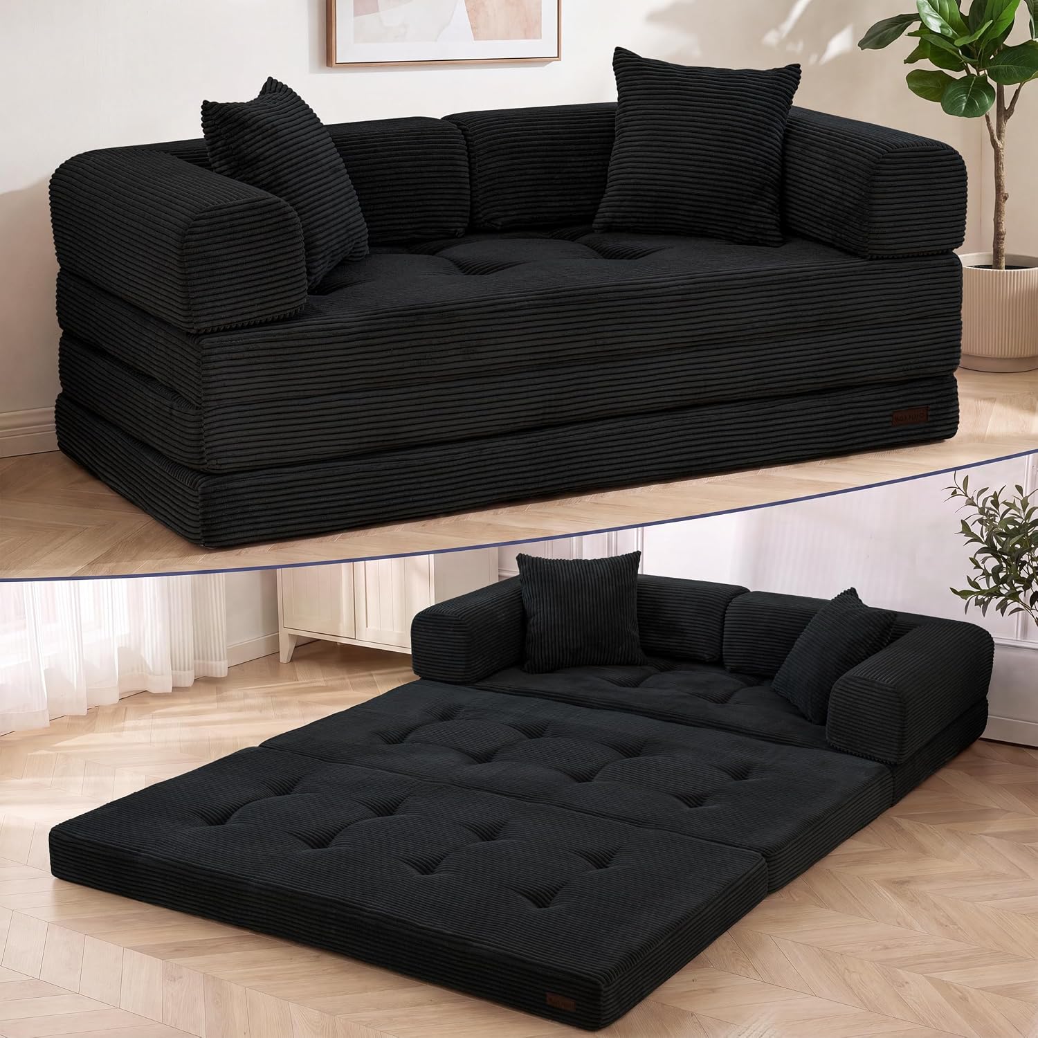 MAXYOYO Convertible Sofa Bed, Floor Sofa Couch with L-Shaped Backrest